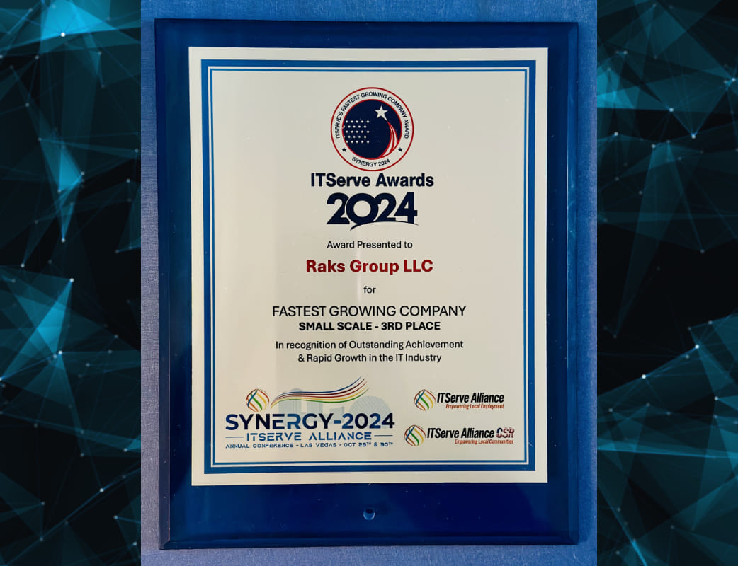 Raks Group LLC Honored as One of the Fastest-Growing Small-Scale Companies in the USA – Ranks 3rd at ITServe Alliance Synergy 2024 Awards-Los Vegas NV